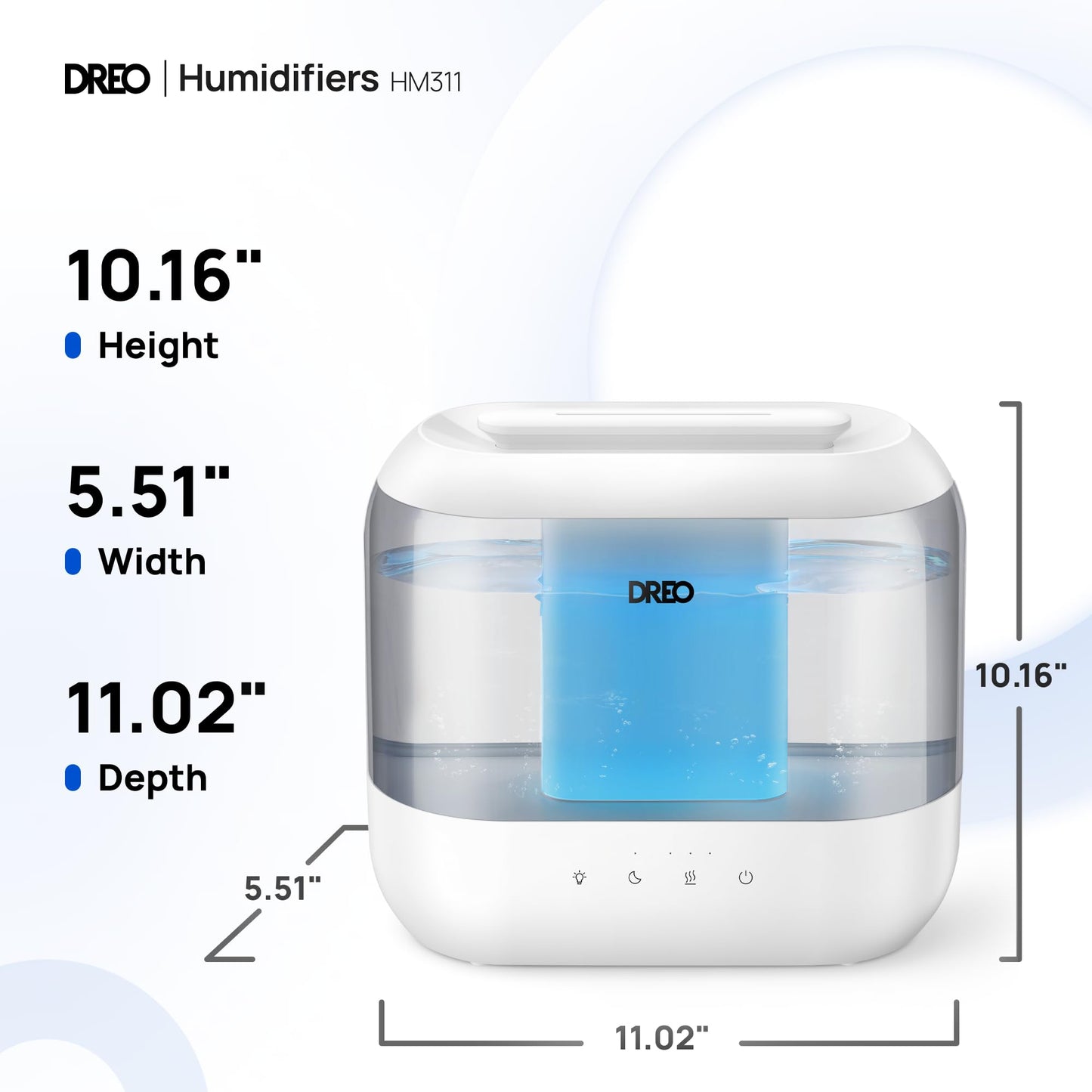 Dreo Humidifiers for Bedroom, 4L Top Fill for Large Room, 36H Runtime, 28 dB Quiet Supersized Cool Mist Air Humidifier for Baby Nursery, Plants, Indoor, Night Light, Easy to Clean & Fill