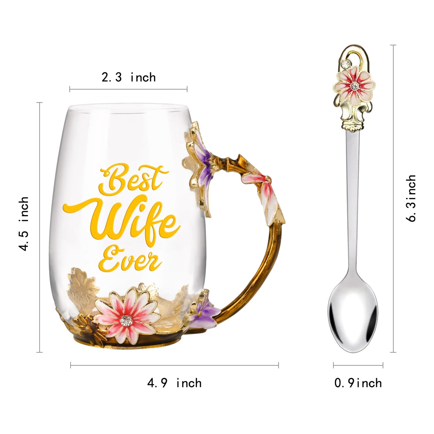 OEAGO Gifts for Wife from Husband Romantic Tea Cup Gifts for Her Birthday Flower Glass Mugs Wedding Mothers Day Christmas Anniversary