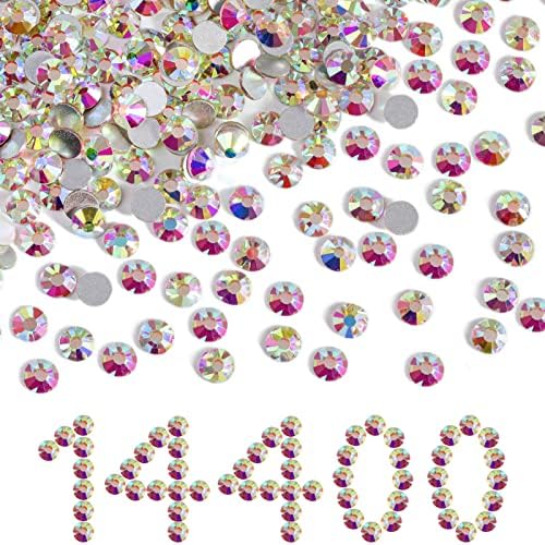 Beadsland Flatback Rhinestones Bulk,14400pcs AB Crystal Rhinestones for Nails Crafts Clothes DIY Decoration, Crystal AB, SS10, 2.7-2.9mm