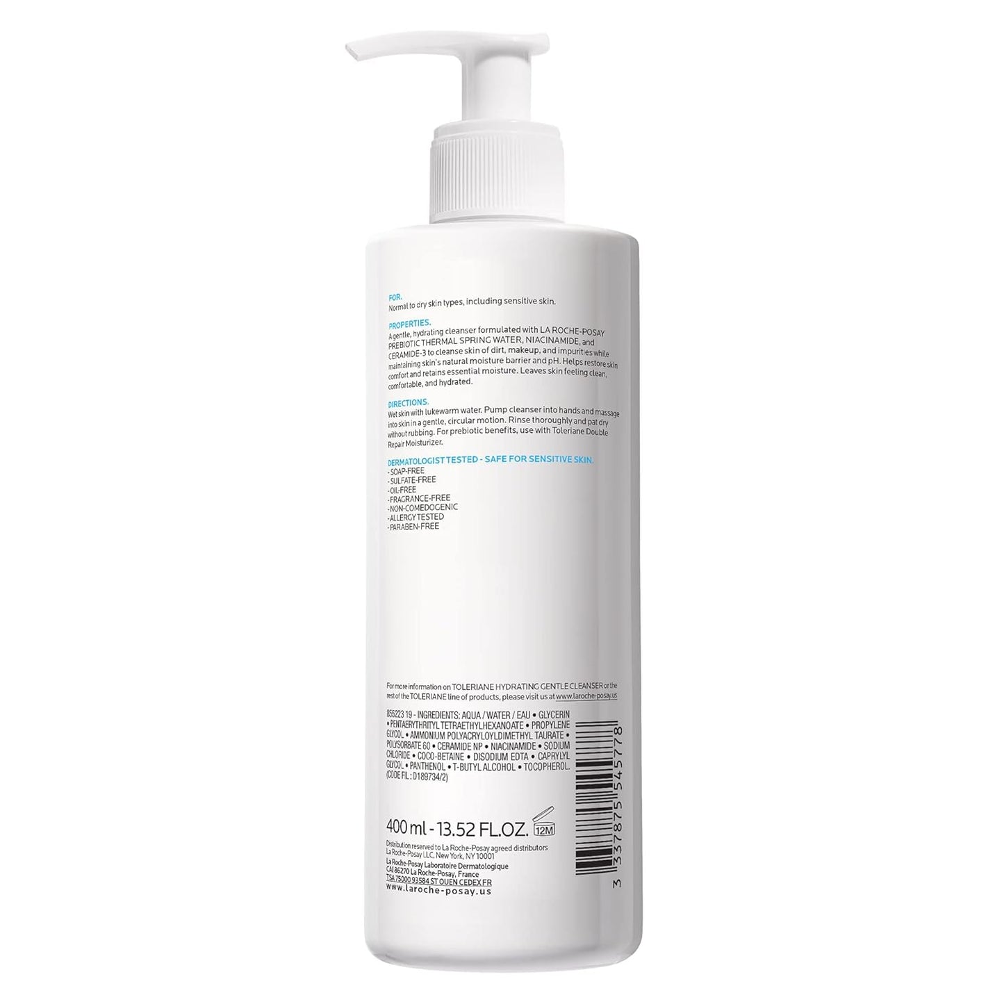 La Roche-Posay Toleriane Hydrating Face Cleanser | Niacinamide & Ceramides | Fragrance-Free for Sensitive Skin