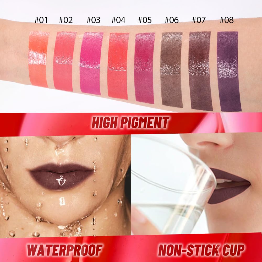 2Pcs Liquid Lip Stain Peel Off Lip liner and Lip oil with Tweezer, Dual-Ended Peel Off Lip Stain Tattoo, Highly Pigmented Long Lasting Waterproof, Transfer-proof for All Skin Types, 06#+07#