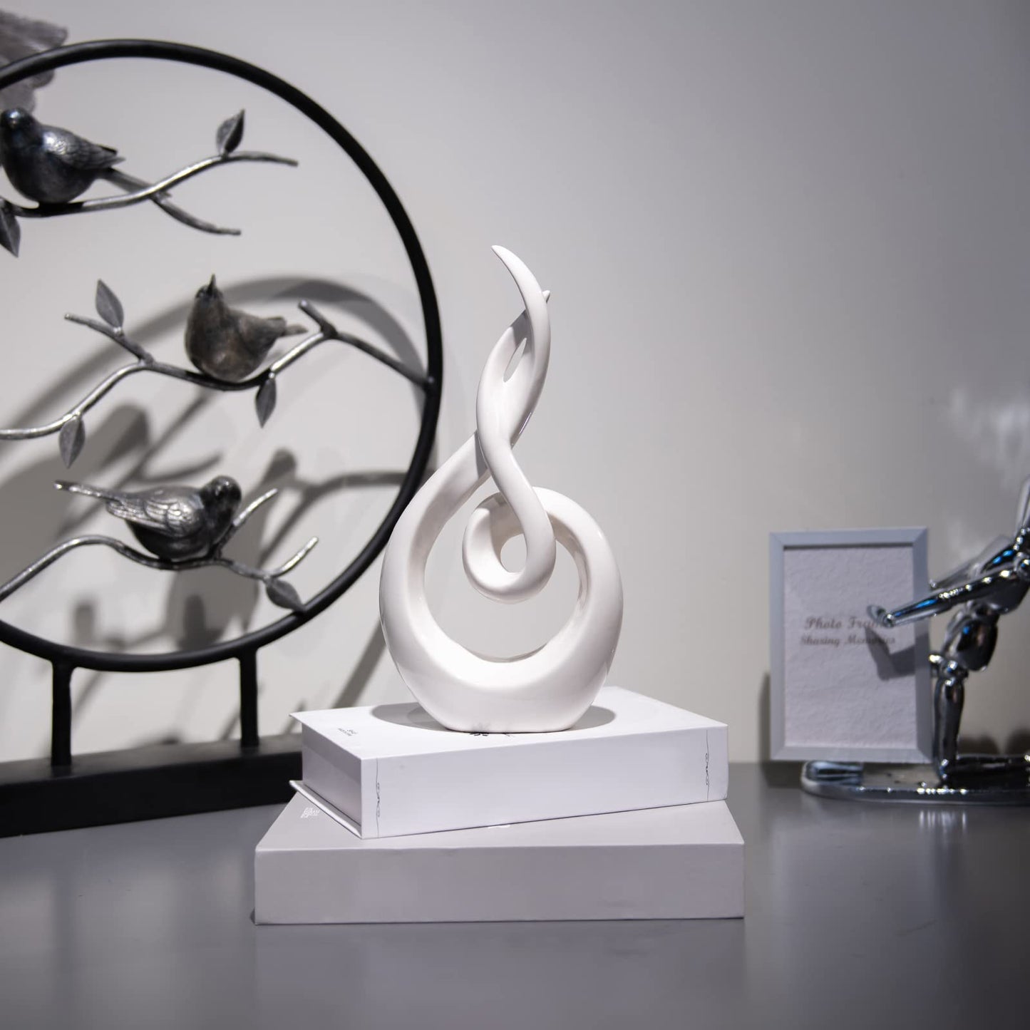LC LCdecohome Modern Abstract Art Table Decoration - Ceramic Statue Modern White Ornaments for Living Room Great Gift Idea Home Décor 5 * 2.5 * 10.5 inch Gift Box Included