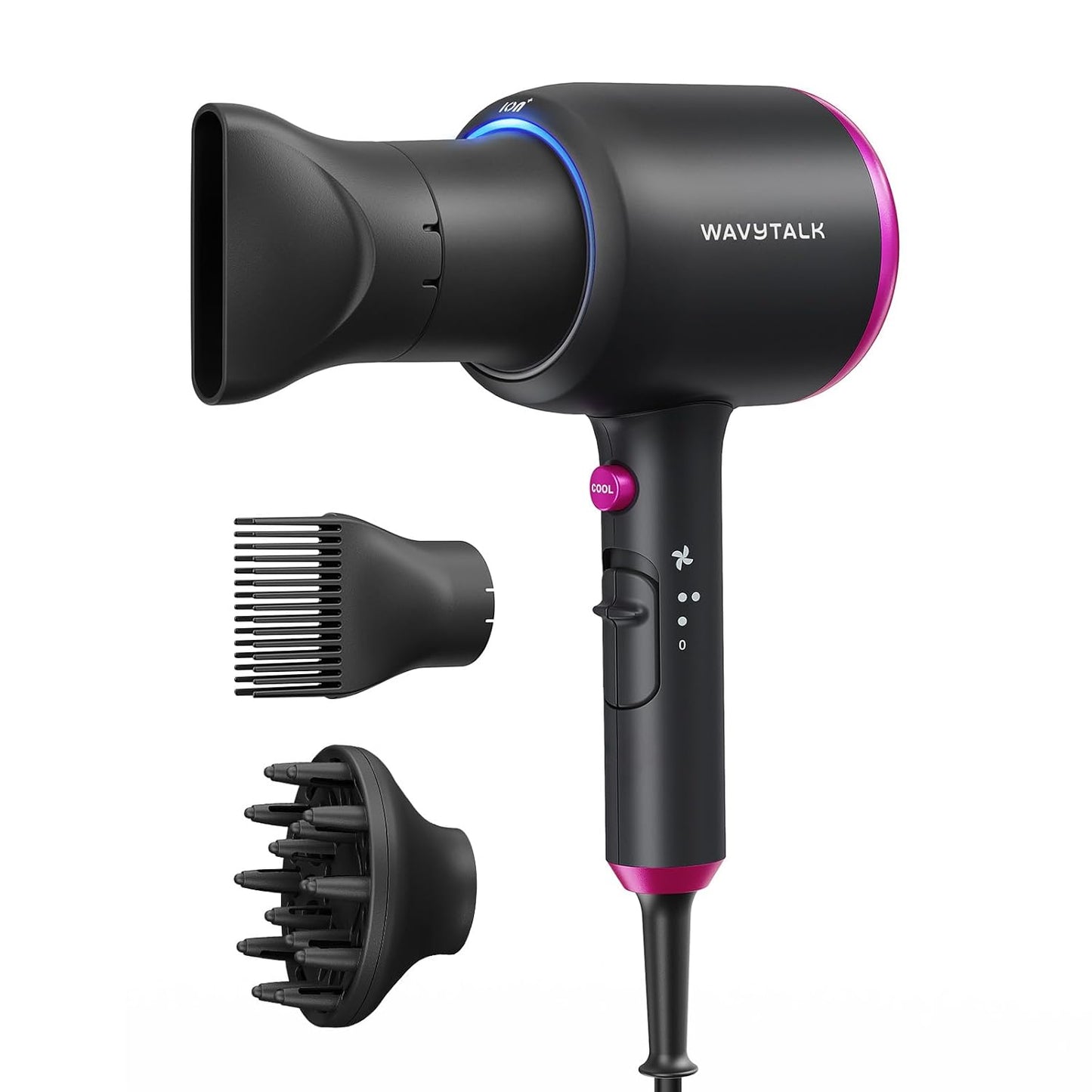 Ionic Hair Dryer for Curly Hair | 1875W Fast Drying | Diffuser & Attachments | Rose Gold