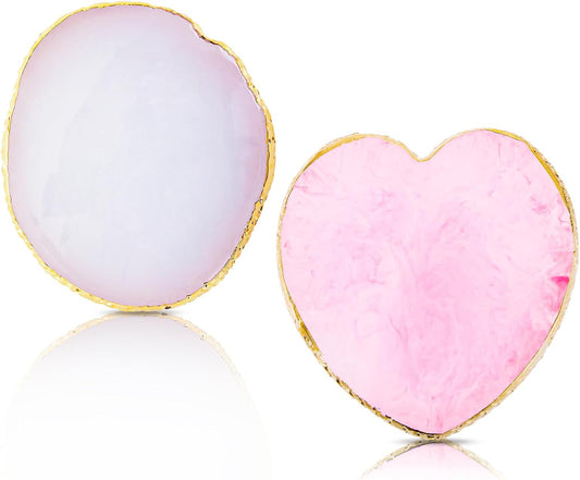 2pcs Heart-Shaped Resin Nail Art Palette, Gold Edge Round Makeup Mixing Palette, Nail Polish Plate, Nail Art Display Board Makeup Plate Cosmetic Mixing Tools