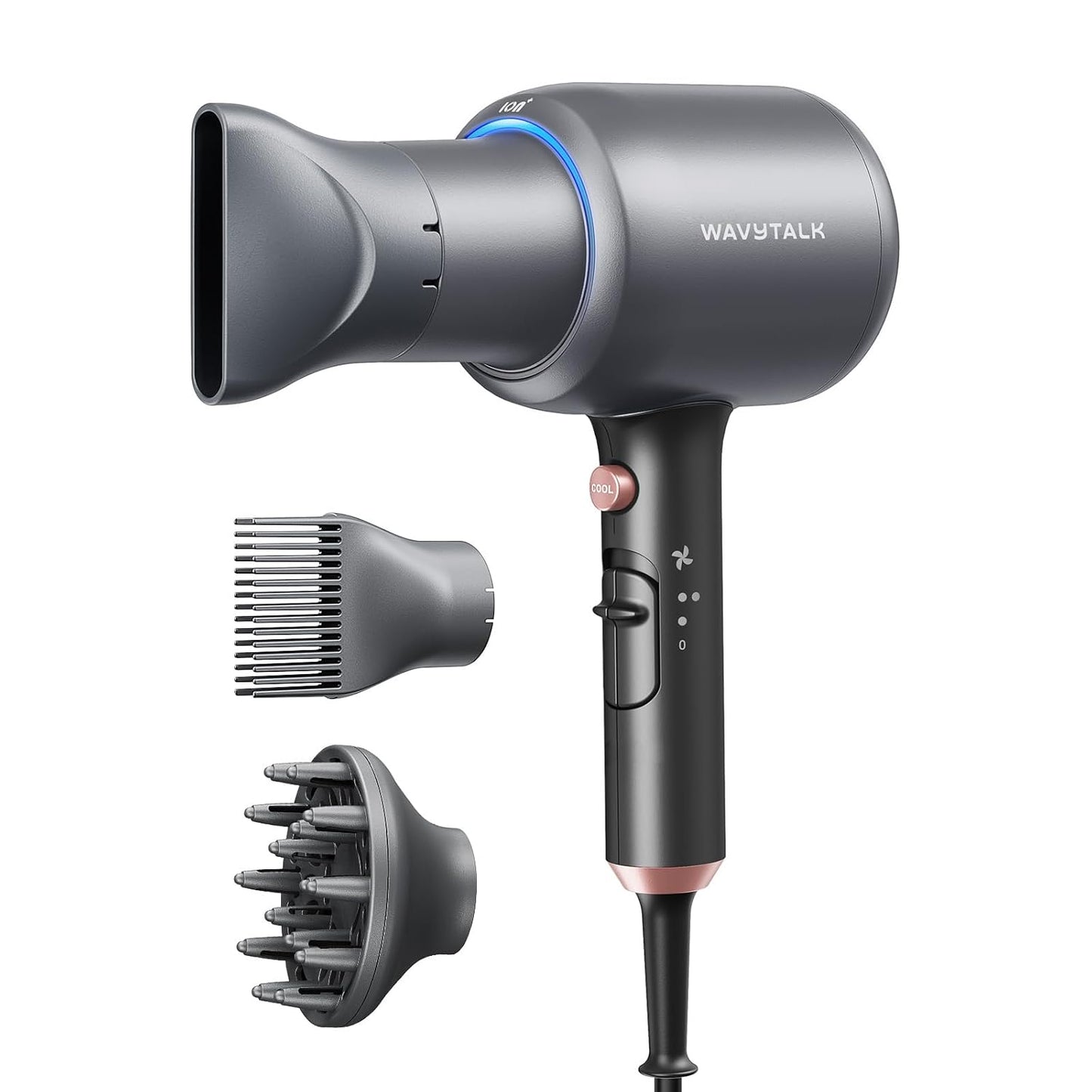 Wavytalk 1875W Ionic Hair Dryer | Diffuser & Comb for Curly Hair | Black