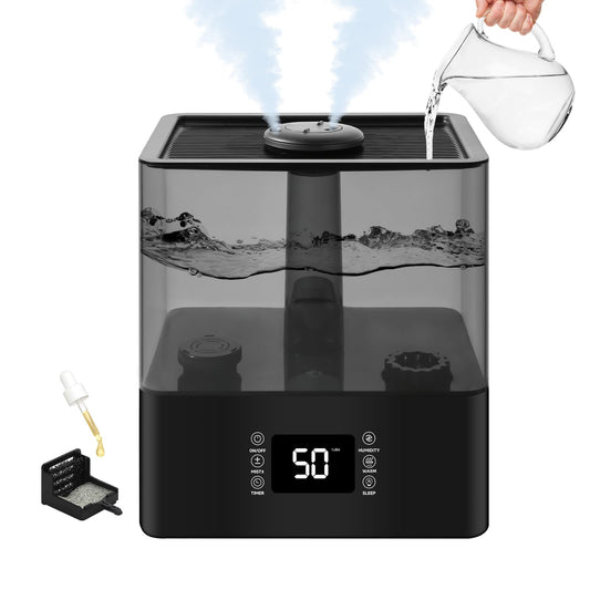 6L Humidifiers for Bedroom Large Room, Cool and Warm Mist Humidifiers for Nursery & Plants, Mist Top Fill Desk Humidifiers Essential Oil Diffuser with Adjustable Mist,360°Nozzle，Auto Shut-Off-Black