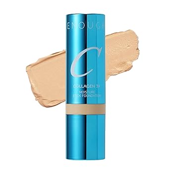 ENOUGH Collagen 3X Moisture Stick Foundation with Brush, Full Coverage Tinted Sunscreen for Face, Long-Lasting Korean Makeup, Perfect Тinted Мoisturizer SPF 50+ (#21N Clear Beige, 0.49 oz / 14g)