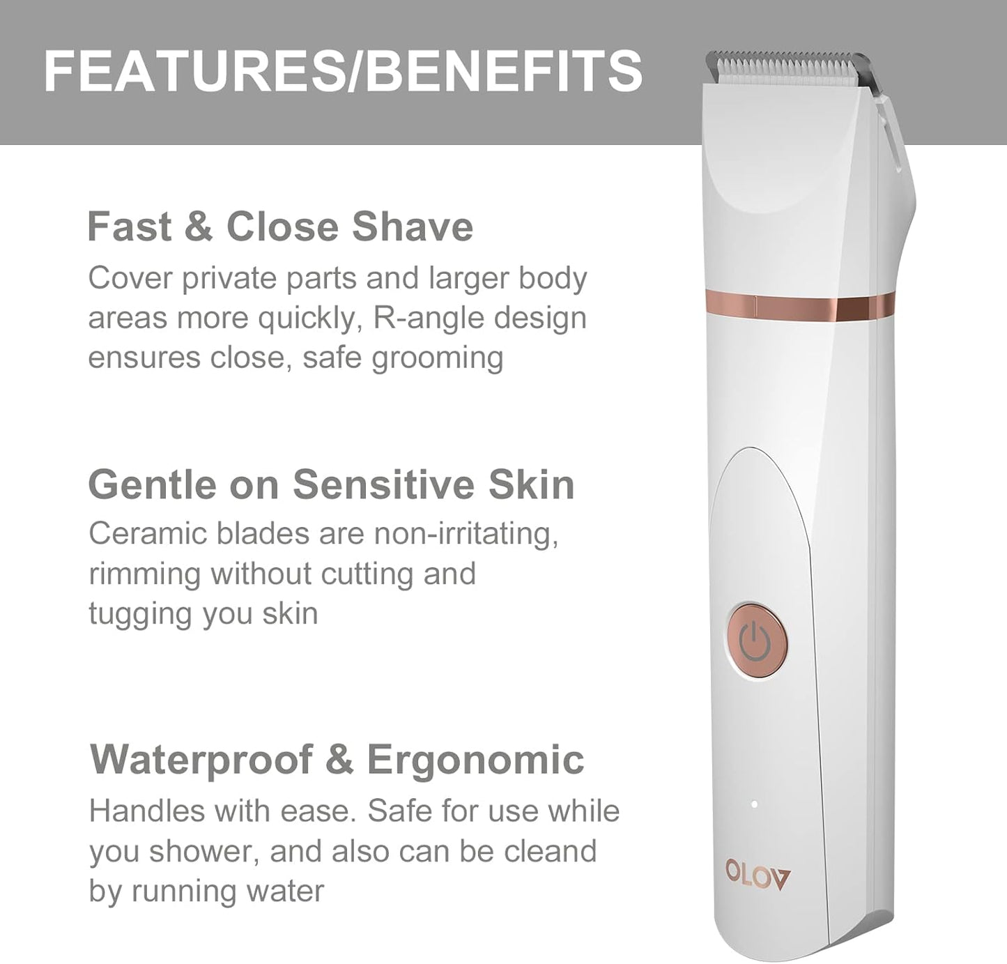 OLOV Waterproof Electric Body Hair Trimmer | Groin & Bikini Trimmer for Men & Women | USB Rechargeable