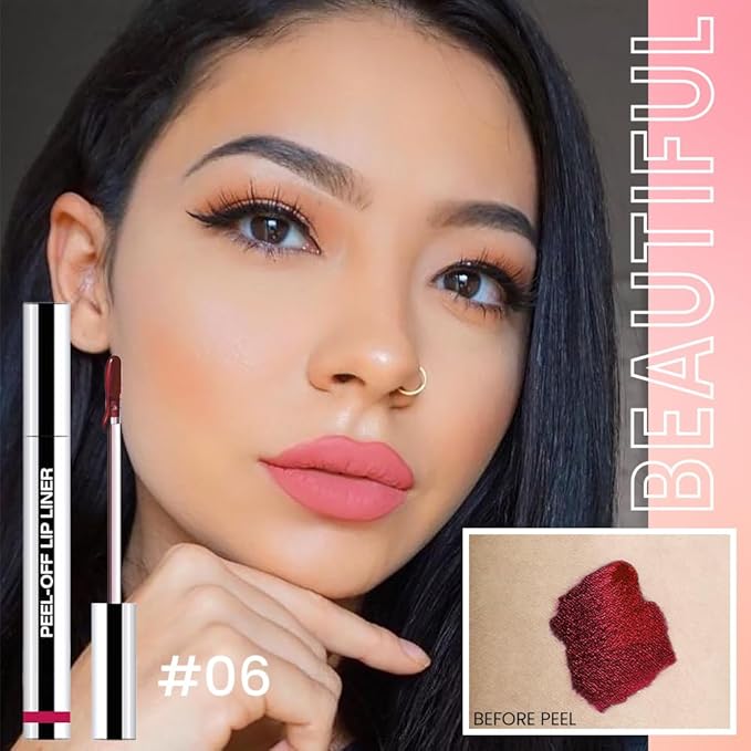 2Pcs Matte Liquid Lip Stain Peel Off Lip Liner Tattoo Set, Waterproof, Smudge-Proof, Peel Off Lip Stain Tattoo, Long-Lasting Non-Stick Cup Lip Gloss for All Skin Types (0.12 fl oz, #04+#06)