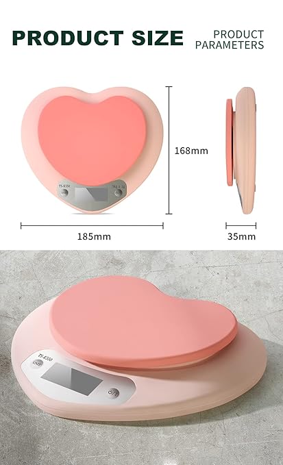 YRY Pink Kitchen Scale - Large LCD, Tare Function, 11 lbs Capacity, 0.03 oz Precise Graduation - Perfect Food Scale for Baking & Cooking, ML & Oz Unit for Liquids and Solids (Pink 5kg/1g)