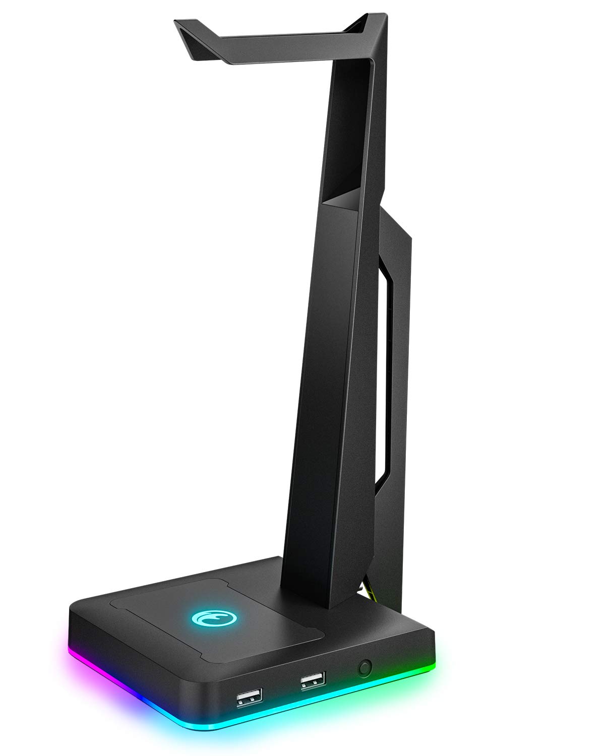 RGB Gaming Headset Stand with 2 USB Ports, Game Headphone Mount for PC, Xbox One, PS4, Switch, Earphone Holder Hanger, Great for Gaming Stations, Fancy Desk Gamer Accessories, White