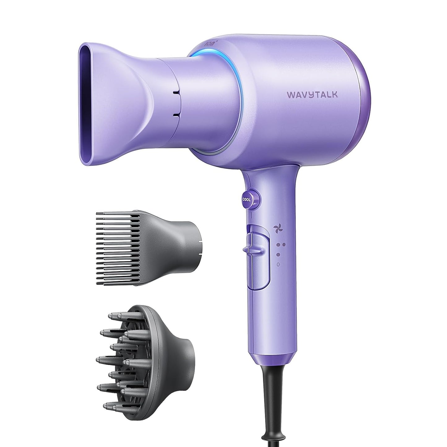 Ionic Blow Dryer for Curly Hair | 1875W Fast Drying with Diffuser | Grey