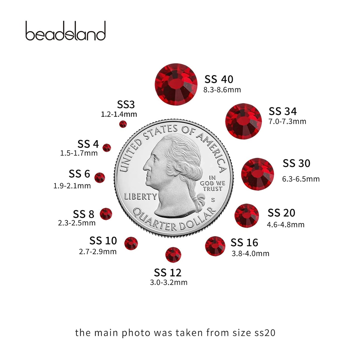 beadsland Flat Back Crystal Rhinestones Round Gems, Dark Siam (1.9-2.0mm) SS6/1440pcs