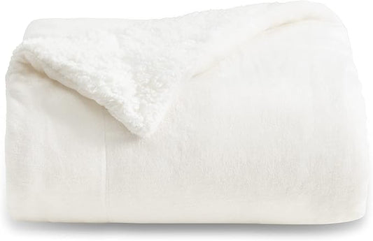 Bedsure Sherpa Fleece Throw Blanket Twin Size for Couch - Thick and Warm, Soft Fuzzy Plush Twin Blanket for Winter, White, 60x80 Inches