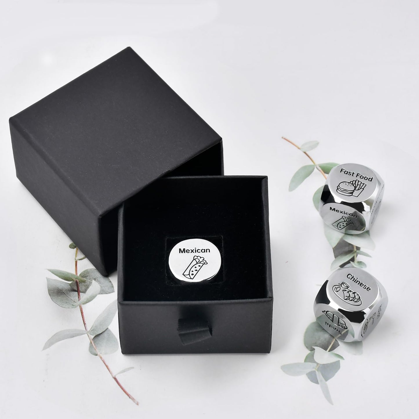 Valentines Day Gifts for Him Her: Steel Food Decision Dice Funny Gifts for Men Women Couple Girlfriend Boyfriend Husband Wife Anniversary Birthday Wedding Fathers Day Christmas Stocking Stuffers