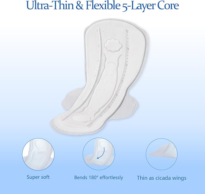 Large Women’s Sanitary Pads with Wings,Unscented & Breathable Menstrual Pad,Heavy Absorbency Period Pads,Soft & Comfortable Feminine Care - 24 Count