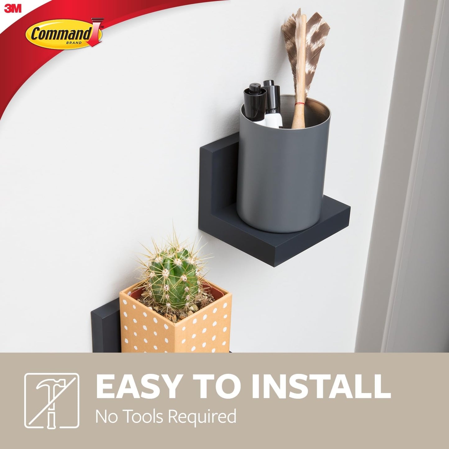 Command Display Ledges, Holds up to 2 lb, Slate, 2 Ledges with 8 Medium Command Strips, Damage Free Hanging Floating Shelf with Adhesive Strips, Personalize Living Room, Bedroom, Kids Room or Office