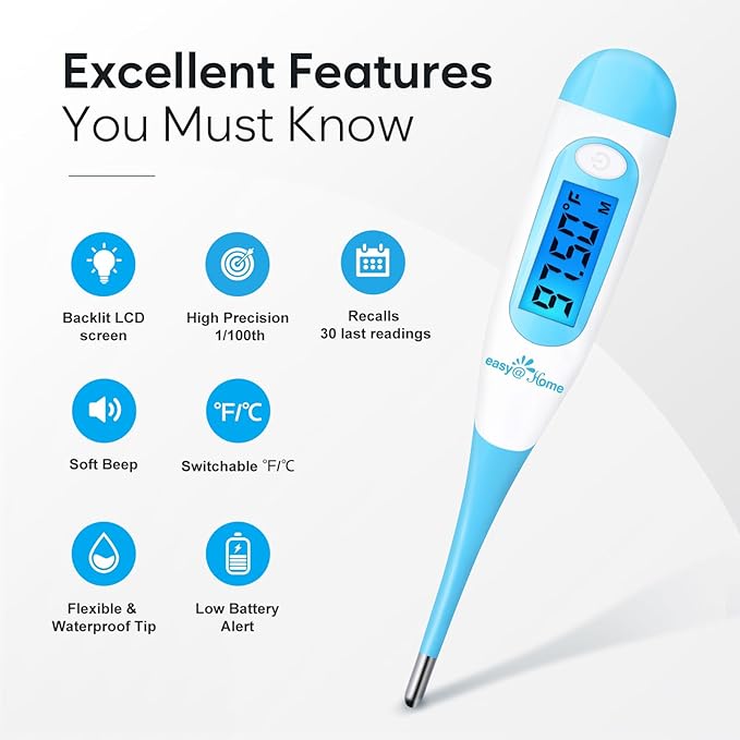 Easy@Home 50 Ovulation Test Strips + Digital Basal Thermometer, 50LH Strips+EBT-100