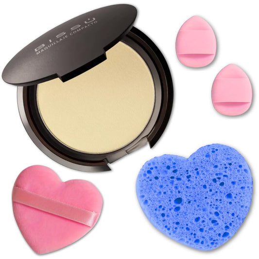 Beetbul Makeup & Exfoliation Kit - Bissú Compact Powder + 1 Medium Velvet Puff + 2 Finger Puffs + 1 Facial Exfoliating Sponge (04 Sand, One Size)