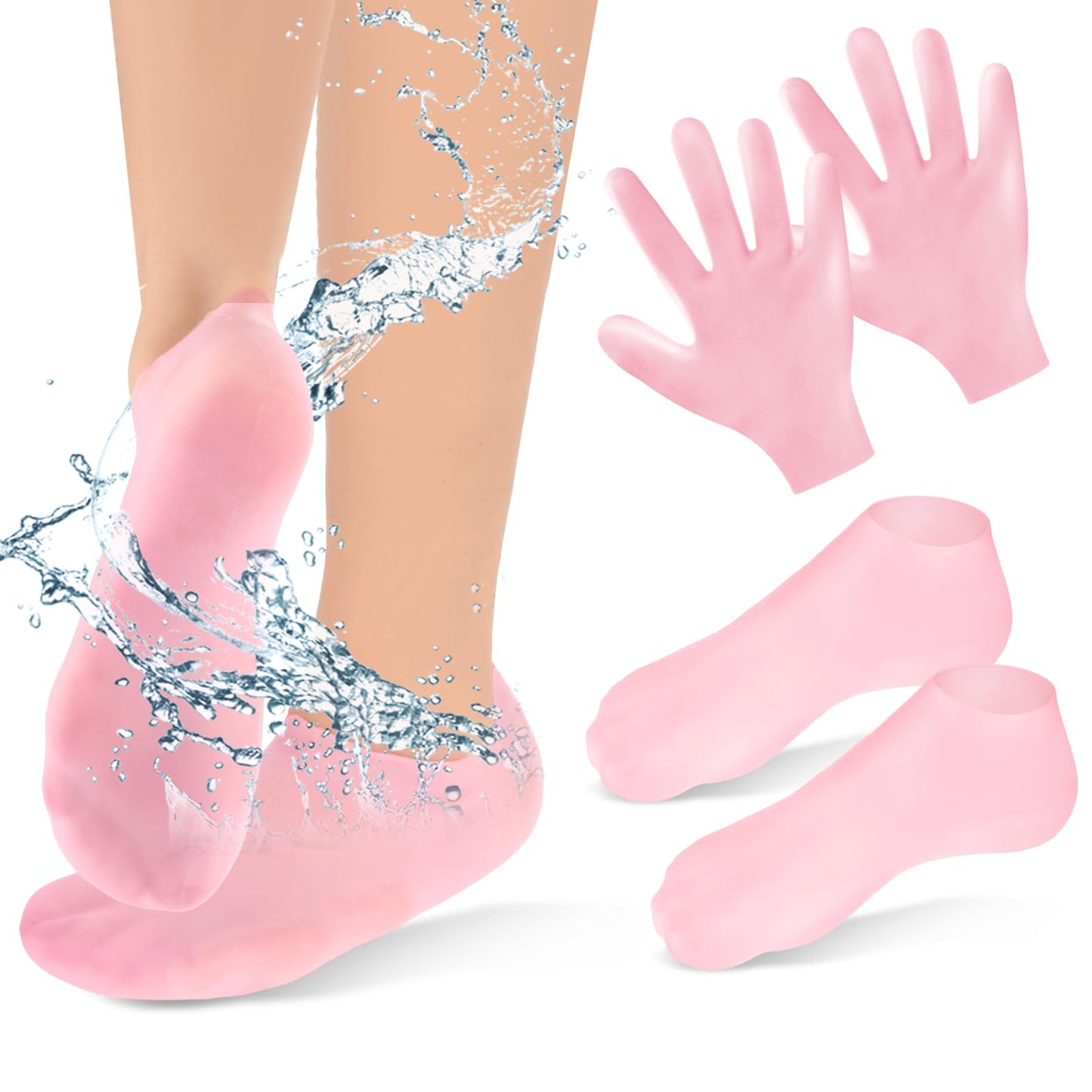 Sibba 2 Pairs Silicone Moisturizing Gloves and Socks, Spa Gel Hydrating Gloves for Overnight Bedtime Heal Eczema Sleeping Lotion Hand Treatment Gloves Socks Repair Rough Cracked Dry Chapped Skin