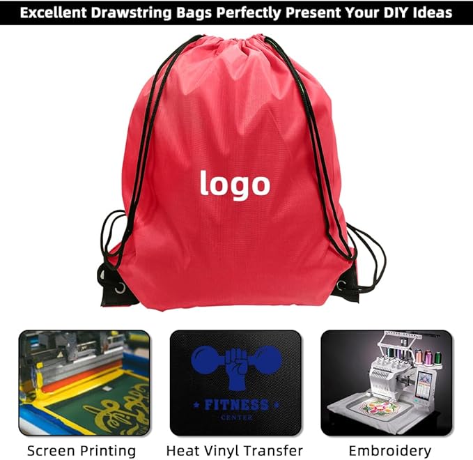 GoodtoU Drawstring Backpacks, Nylon Backpack Cinch Sack Drawstring Gym Bag for Sport, Traveling, Team (20Pcs, Cherry)