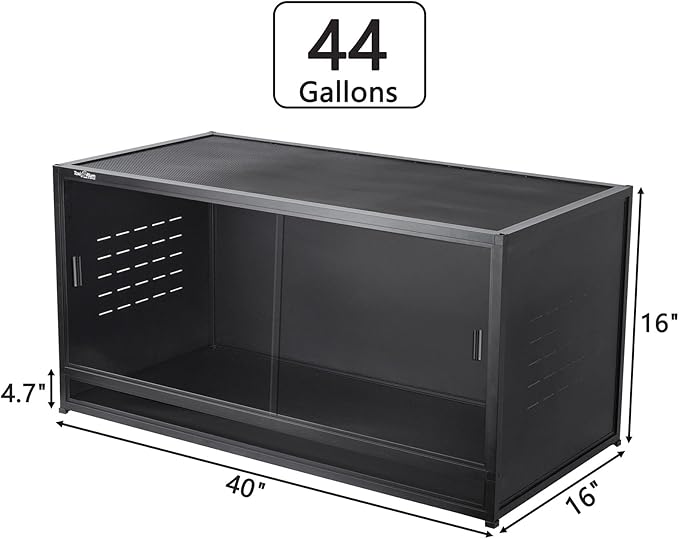 Stackable Space efficient PVC Reptile Enclosures 44 Gallon ToxiRium Large Reptile 40''x16''x16 Tank for Bearded Dragon Lizard Snake,Wide Breeding Vivarium with Sliding Doors Lock-2pcs with spacers