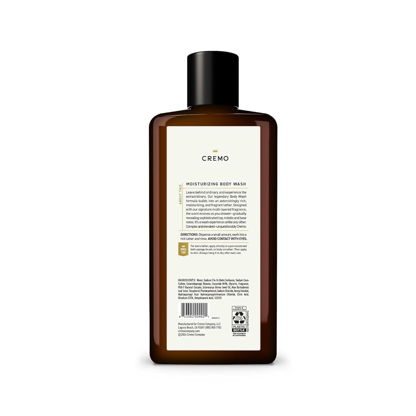 Cremo Body Wash for Men | Sophisticated Bourbon & Spice Blend | 16 Fl Oz