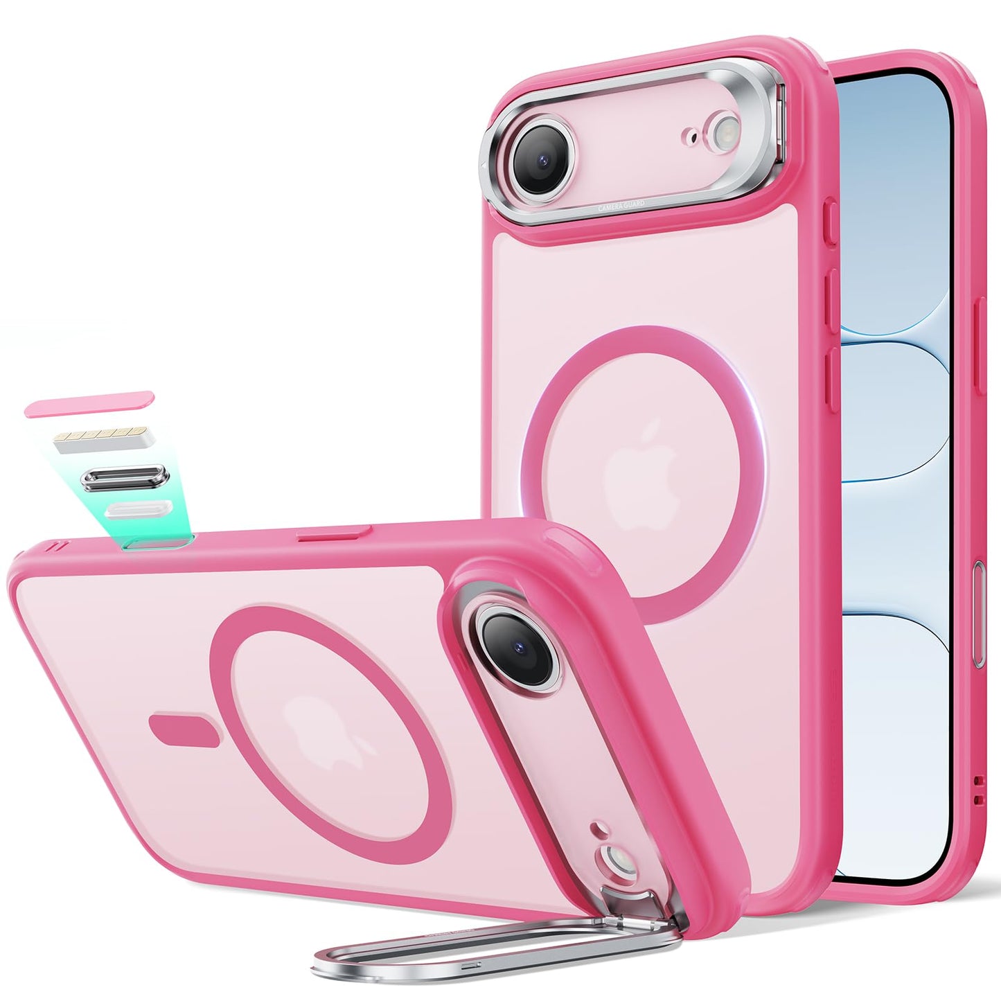 ESR Silicone Case for iPhone 17, Built-in Camera Stash Stand Compatible with MagSafe, Military-Grade Drop Protection Magnetic Phone Case for iPhone 17, Cloud Series, Rosy Pink