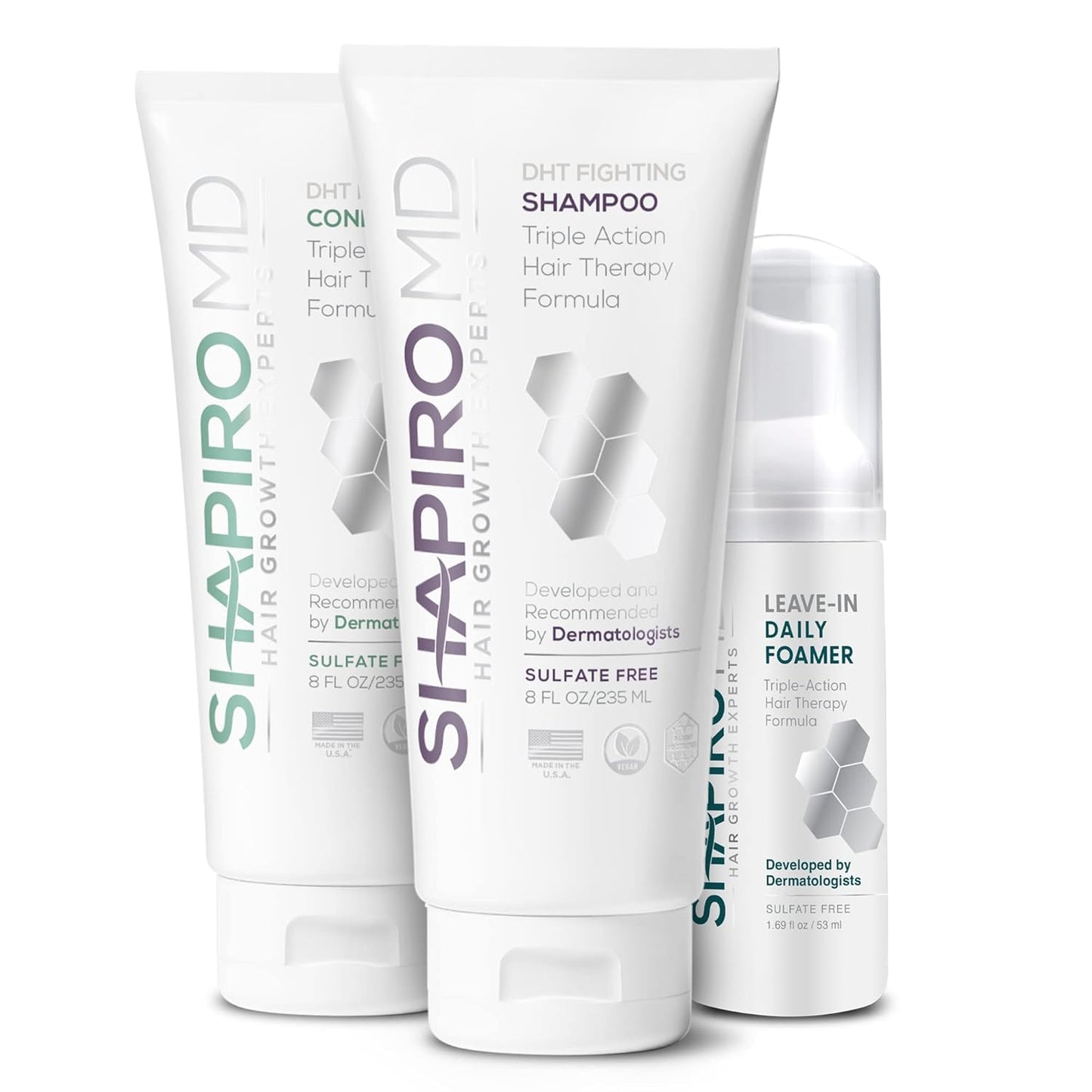 Shapiro MD Hair Growth Experts Natural Hair Kit for Thicker, Fuller, Healthier Looking Hair - Including Shampoo, Conditioner and Leave-In Daily Foam (2 Month)