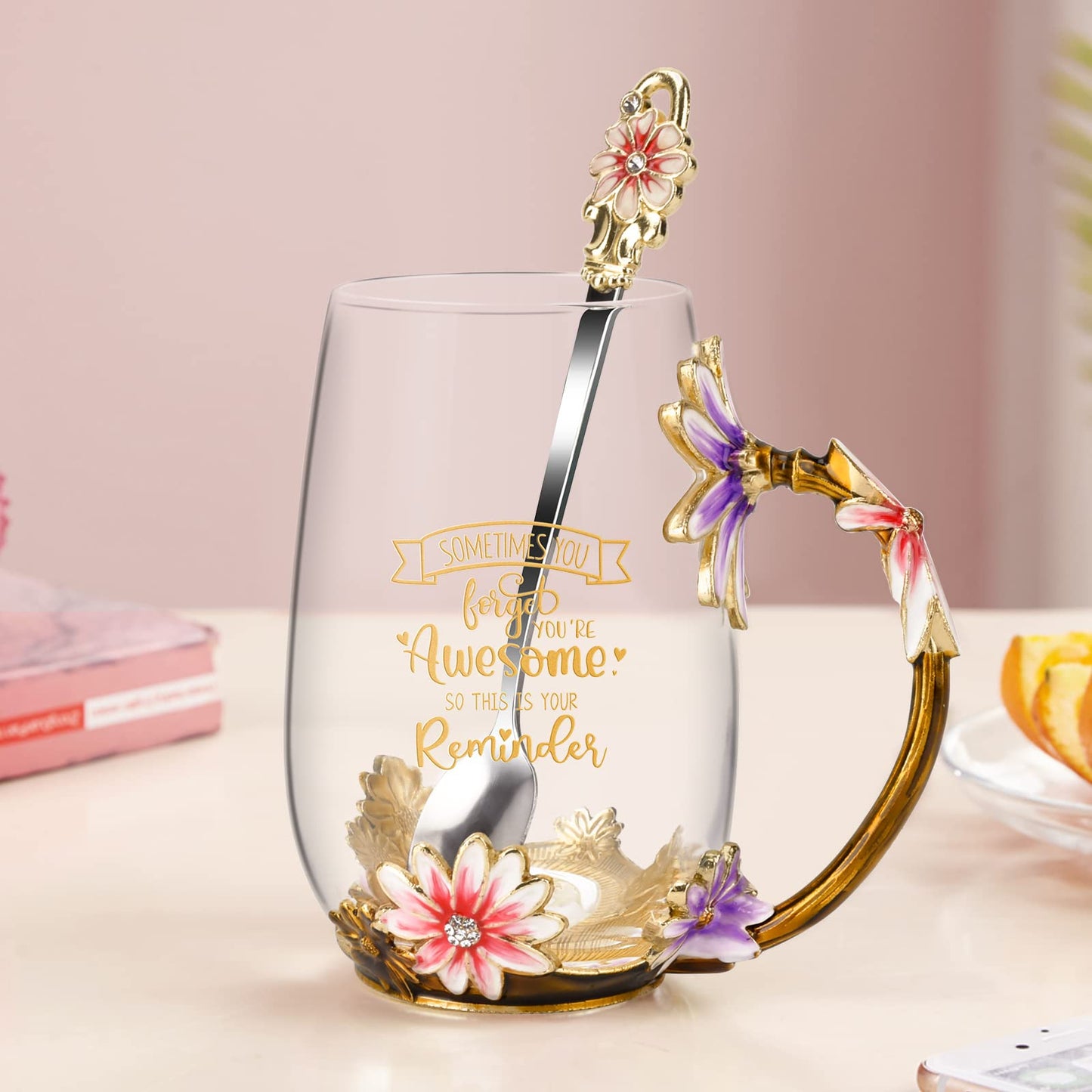 OEAGO Gifts for Mom Women Valentines Day Gifts for Her Glass Coffee Enamels Mug Best Birthday Valentine's for Girlfriend Wife Mothers Day from Daughter Son Tea Cup Stocking Stuffers Christmas