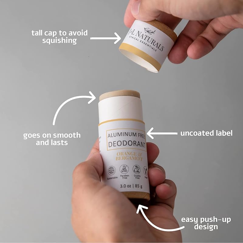 J&L Naturals Aluminum Free Deodorant for Men & Women | 100% Natural Ingredients With Coconut Oil, Shea Butter, & Essential Oils | Sustainable, Eco-Friendly (Orange & Bergamot, 3.0 Oz (Pack of 4))