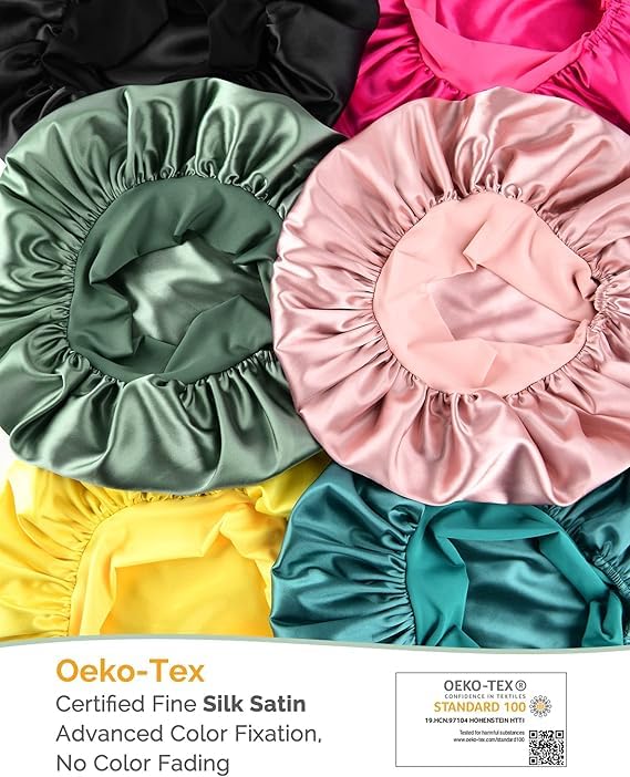 Silk Sleeping Bonnet for Women | Double Layer Satin Lined | Curly Hair | Yellow