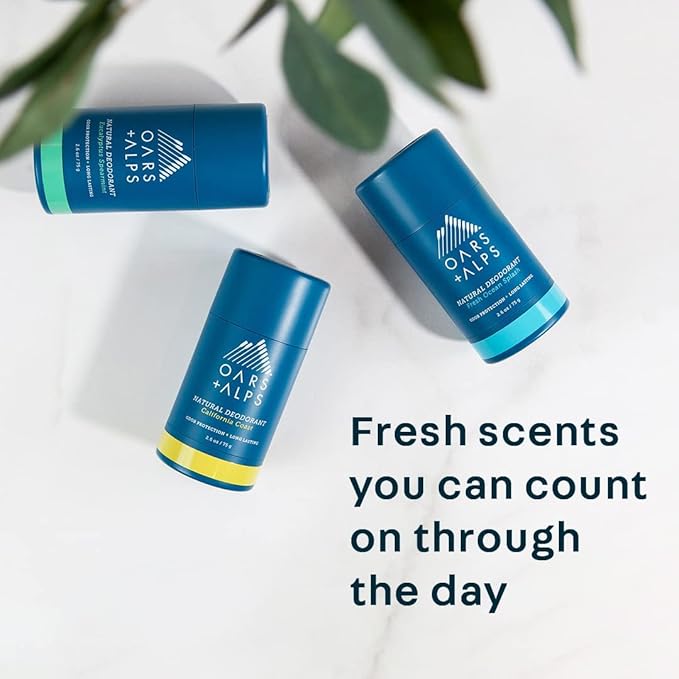 Oars + Alps Aluminum Free Deodorant for Men and Women, Dermatologist Tested and Made with Clean Ingredients, Travel Size, Fresh Ocean Splash, 3 Pack, 2.6 Oz Each