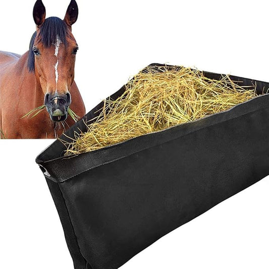Asooll Horses Corner Feeder Deep Corner Hay Bag Goats Large Capacity Hay Feed Bags with Mesh Bottom and Snaps for Horse Trailer Stall,Black