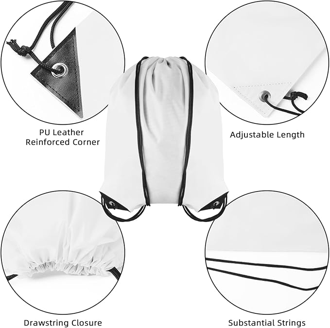 GoodtoU Drawstring Bags, Nylon Backpacks with Drawstring for Sport, Traveling, Team (White, 16Pcs)