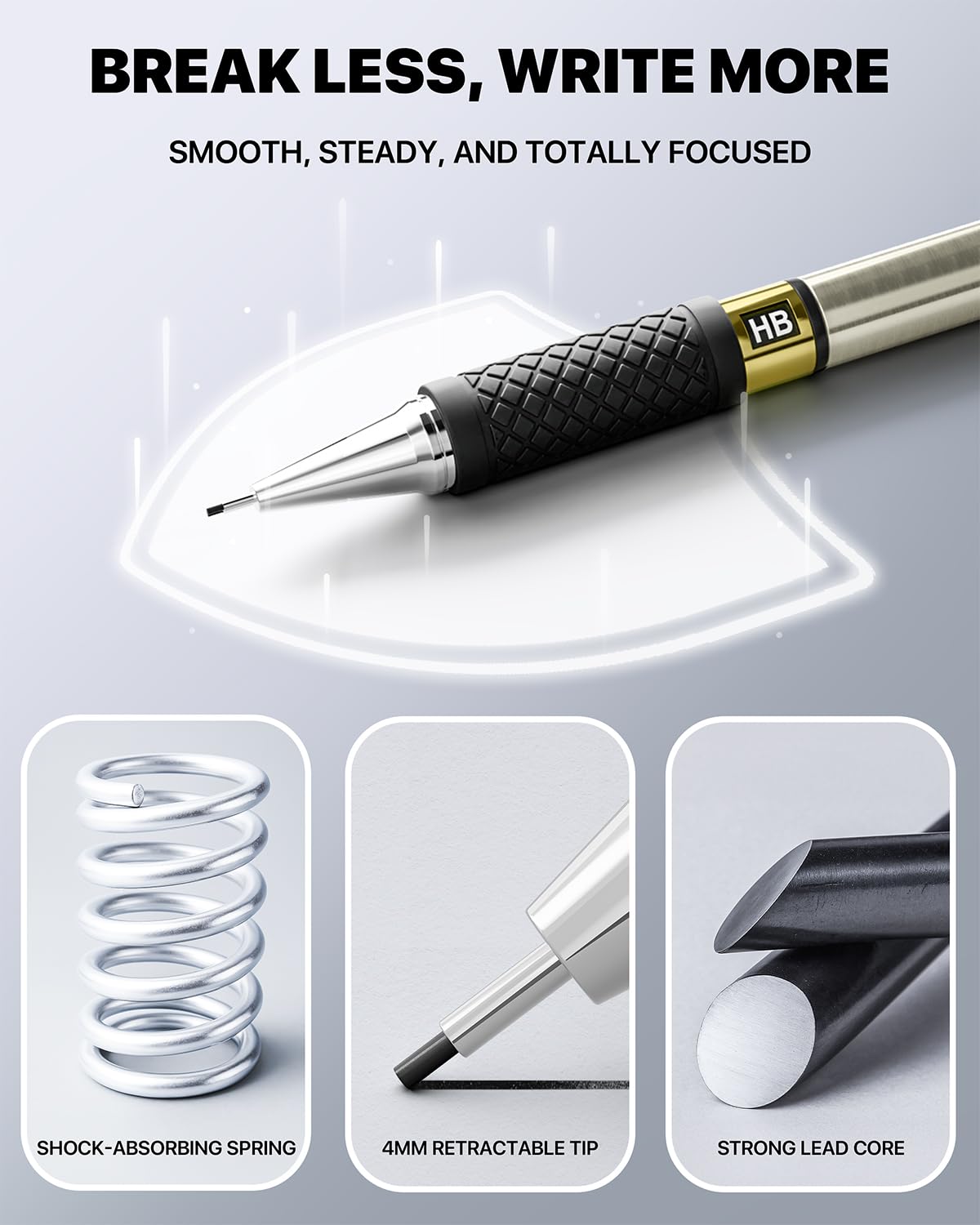 Four Candies Metal Mechanical Pencil Set - 3PCS 0.7mm Art Mechanical Pencils & 360PCS HB Lead Refills & 3PCS Erasers & 9PCS Eraser Refills, Drawing Mechanical Pencils for Writing, Sketching-With Case
