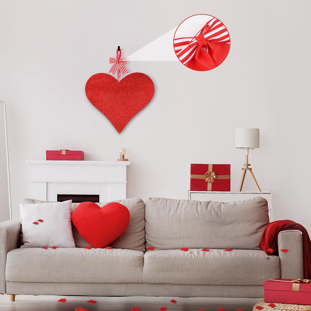 AKEROCK Valentines Day Door Decorations, 3D Heart Shaped Wooden Hanging Sign for Valentines Decorations or Wall Decor