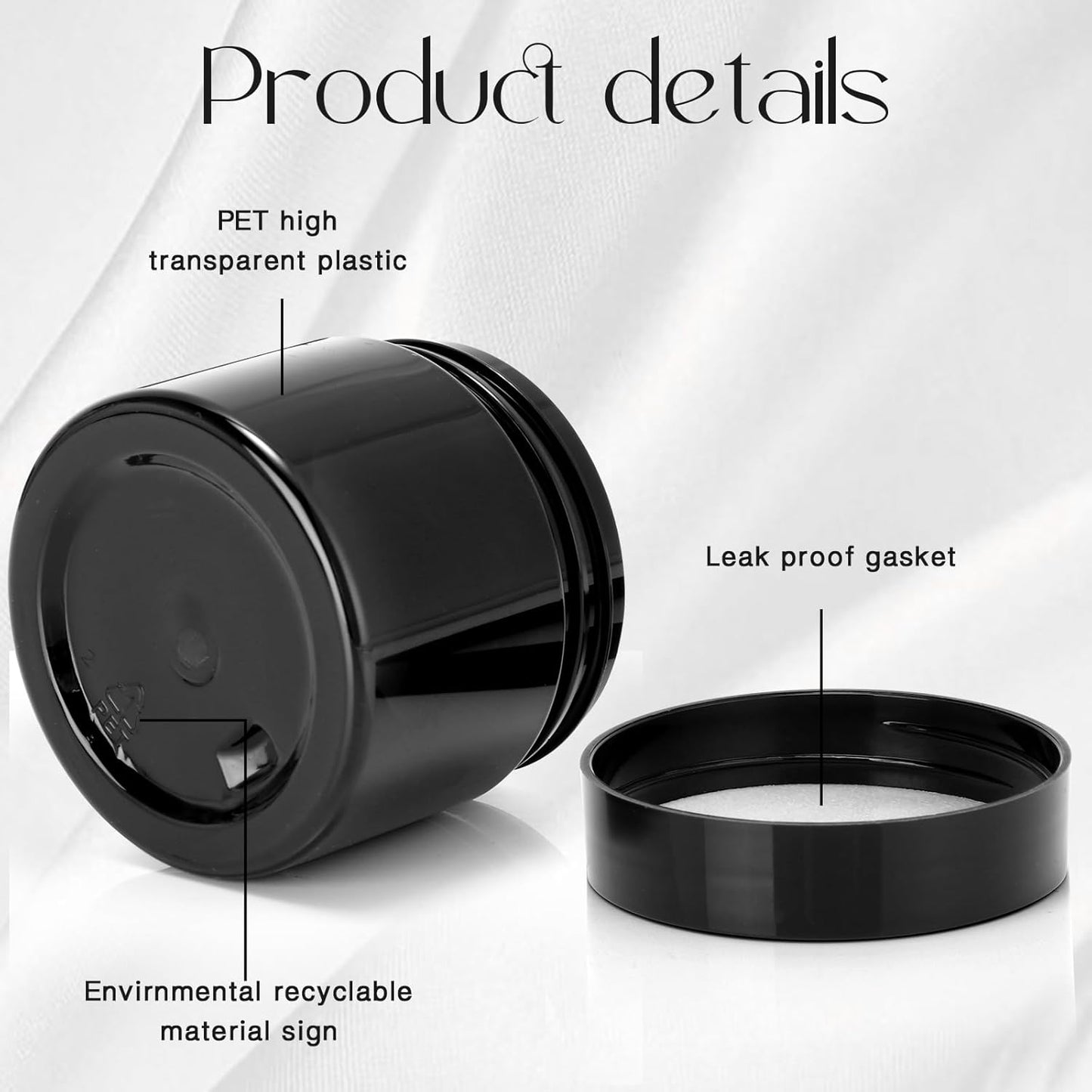 SATINIOR 36 Pieces 2 oz Plastic Jars with Lids Wide Mouth Airtight Reusable Container Acrylic Cosmetic Small Jars for Lotions Ointments Travel Toiletries Creams Make up Storage(Opaque Black)