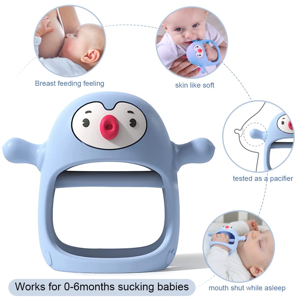 Smily Mia Baby Teething Toys for 0-6Months, Teethers for Babies 3-6Months | Penguin Teether | Hand Teether |Teething Mittens for Teething Relief, Baby Pacifier |New Born Essentials, Light Blue