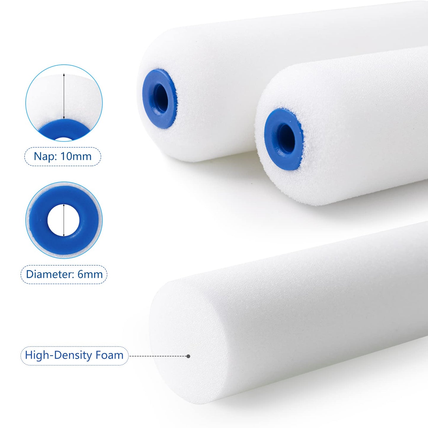 Mister Rui 10 Pack 4 Inch High Density Foam Paint Roller Covers - Small Mini Rollers for Painting Walls, Cabinets, Cupboards, Doors