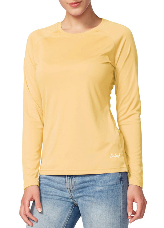 BALEAF Women's UPF 50+ Sun Shirts Long Sleeve UV Protection Rash Guard Lightweight Quick Dry SPF Hiking Tops Outdoor Clothing Yellow Size S
