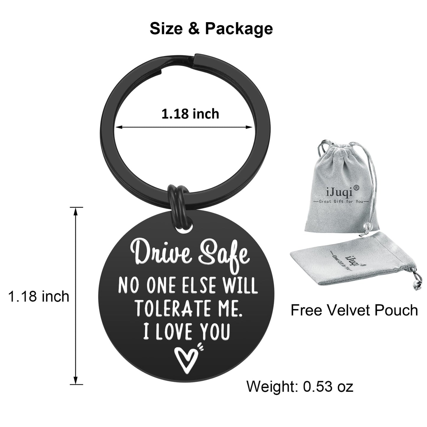 iJuqi Drive Safe Keychain Boyfriend Gift - Valentine's Day Gifts for Him Men Funny New Driver Keyring Cute Boyfriend Husband Gifts from Girlfriend Wife