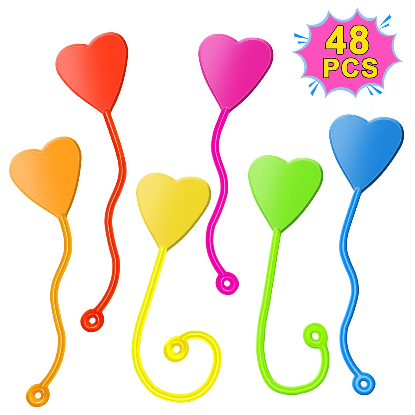 Valentines Sticky Hands Bulk 48PCS Valentines Day Gifts for Kids Classroom Prizes Valentines Party Favors for Kids Stretchy Heart Sticky Hand Toy Valentines Day Goodie Bag Stuffers Kid Party Supplies