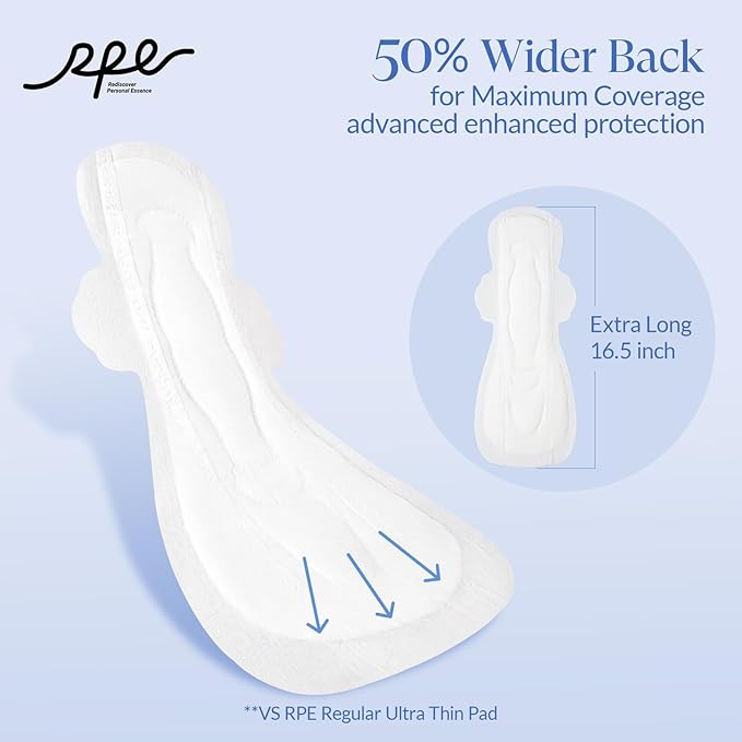 100% Organic Super Long Overnight Pads for Women Ultra Thin Sanitary Pads with Wings, Extra Heavy Flow Feminine Pads Ultimate Absorbency Extra Coverage Period Pads (Extra Long Overnight, Size 6, 60ct)