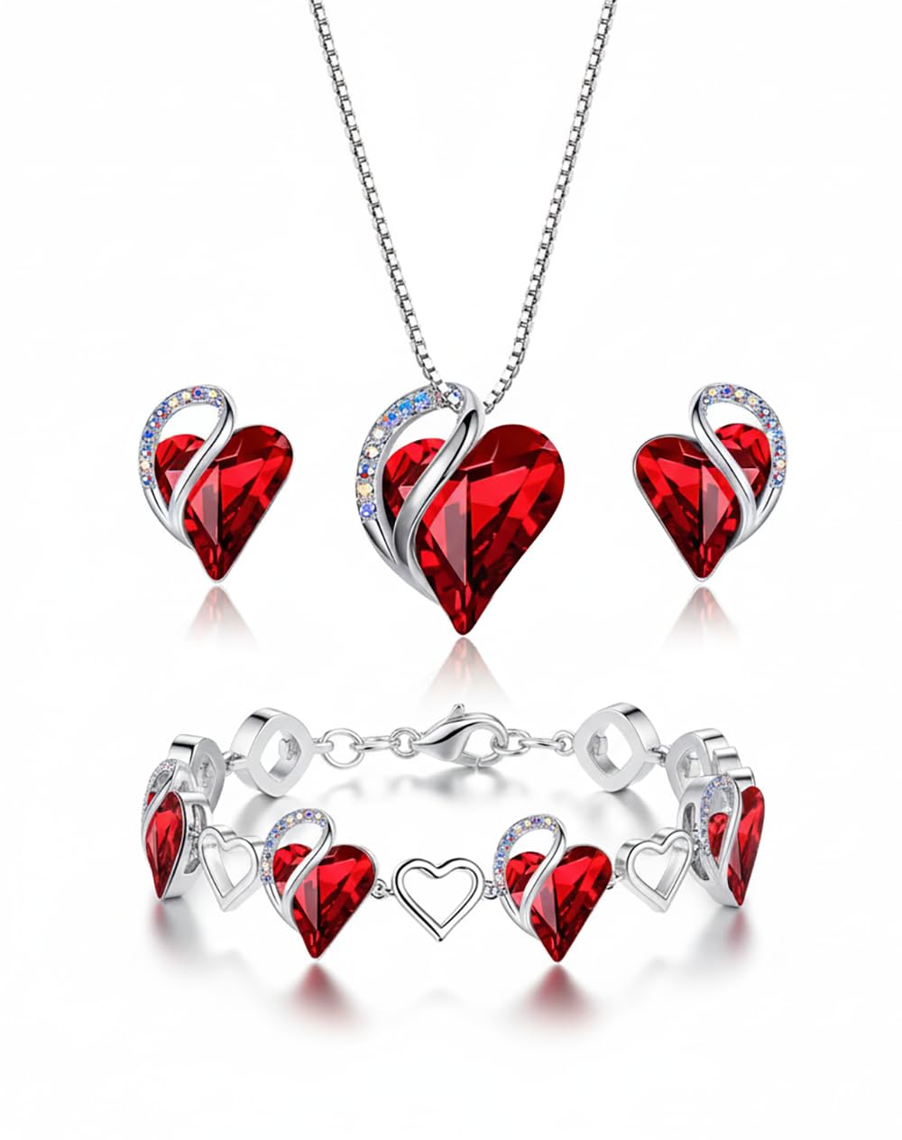 Leafael Valentine's Day Gift Necklaces for Women, Infinity Love Birthstone Heart Crystal Pendant, Birthday Anniversary Jewelry for Wife, Mom, and Her, Silver Plated, 18" + 2" Adjustable Chain