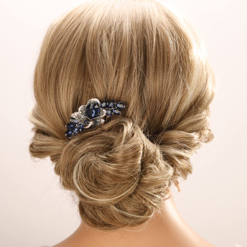 Aimimier Flower Crystal Styling Hair Combs Dainty Rhinestone Twist Combs Alloy Hair Pieces Hair Accessories for Women and Girls(Blue)