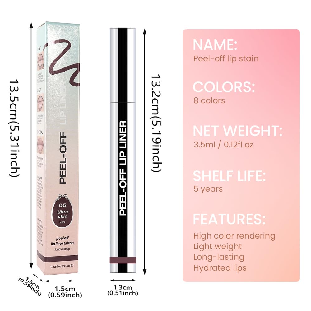 Matte Liquid Lip Stain Peel Off Lip liner Tattoo, Dark Brown Matte Peel Off Lip Stain, Long Lasting Waterproof Lipstick Lip Gloss Stain, Transfer-proof for All Skin Types, 0.12 fl oz 05#