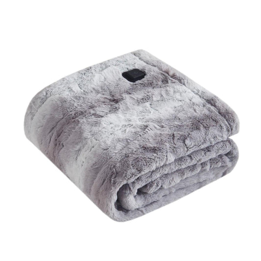Beautyrest Zuri Reversible Faux Fur to Mink Electric Blanket, Auto Shut Off, Virtually Zero EMF, Multi Heat Setting, UL Certified, Machine Washable, Natural Marble Throw 50x70