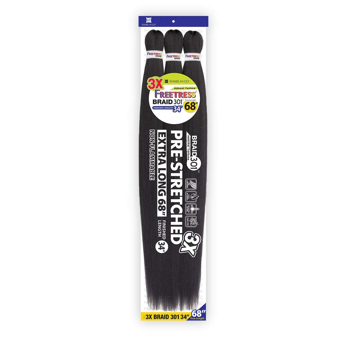 FreeTress Natural Texture Braids 3X Pre-Stretched Braid 301 34" (5-PACK, 130)