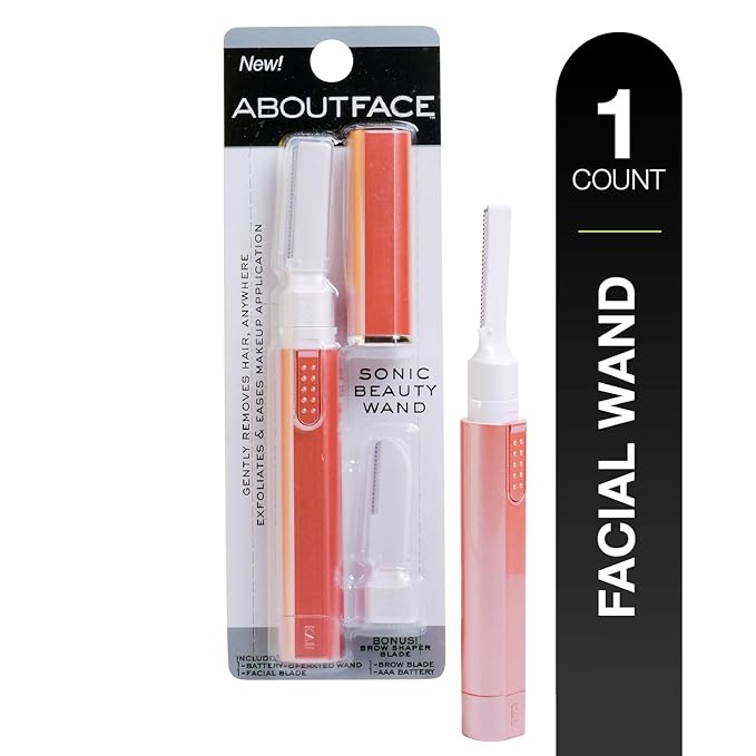 About Face Sonic Beauty Wand - Electric Facial Hair Remover and Bonus Eyebrow Shaper, Ideal for Shaving, Exfoliating and Brow Shaping, Epilator for Men & Women